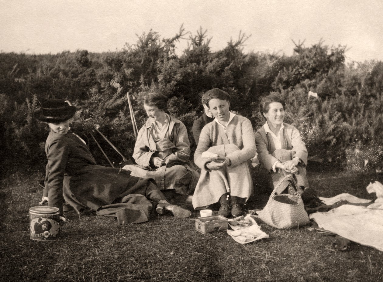 Naiset nauttivat piknikistä, 1900-luku tekijältä Unbekannt