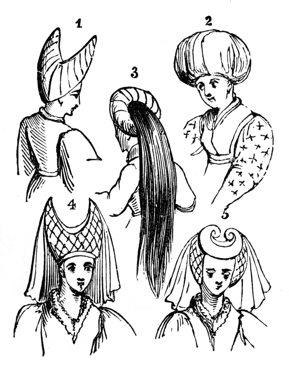 Naisten päähineet, 1400-luku, 1910 tekijältä Unbekannt