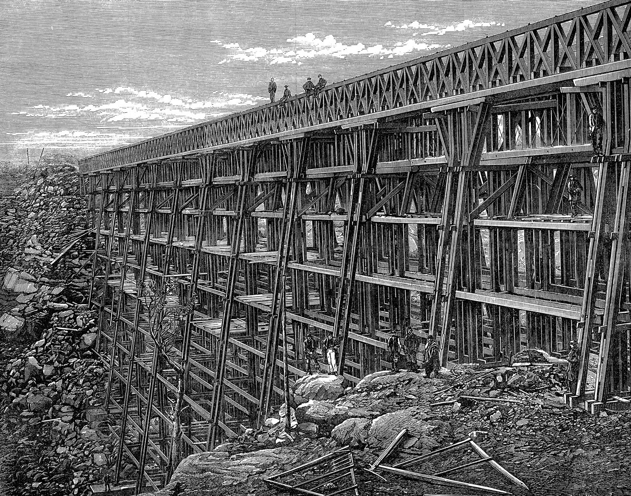 Puinen pukkisilta Union Pacific Railroadilla, Dale Creek, Wyoming, USA, 1869 tekijältä Unbekannt