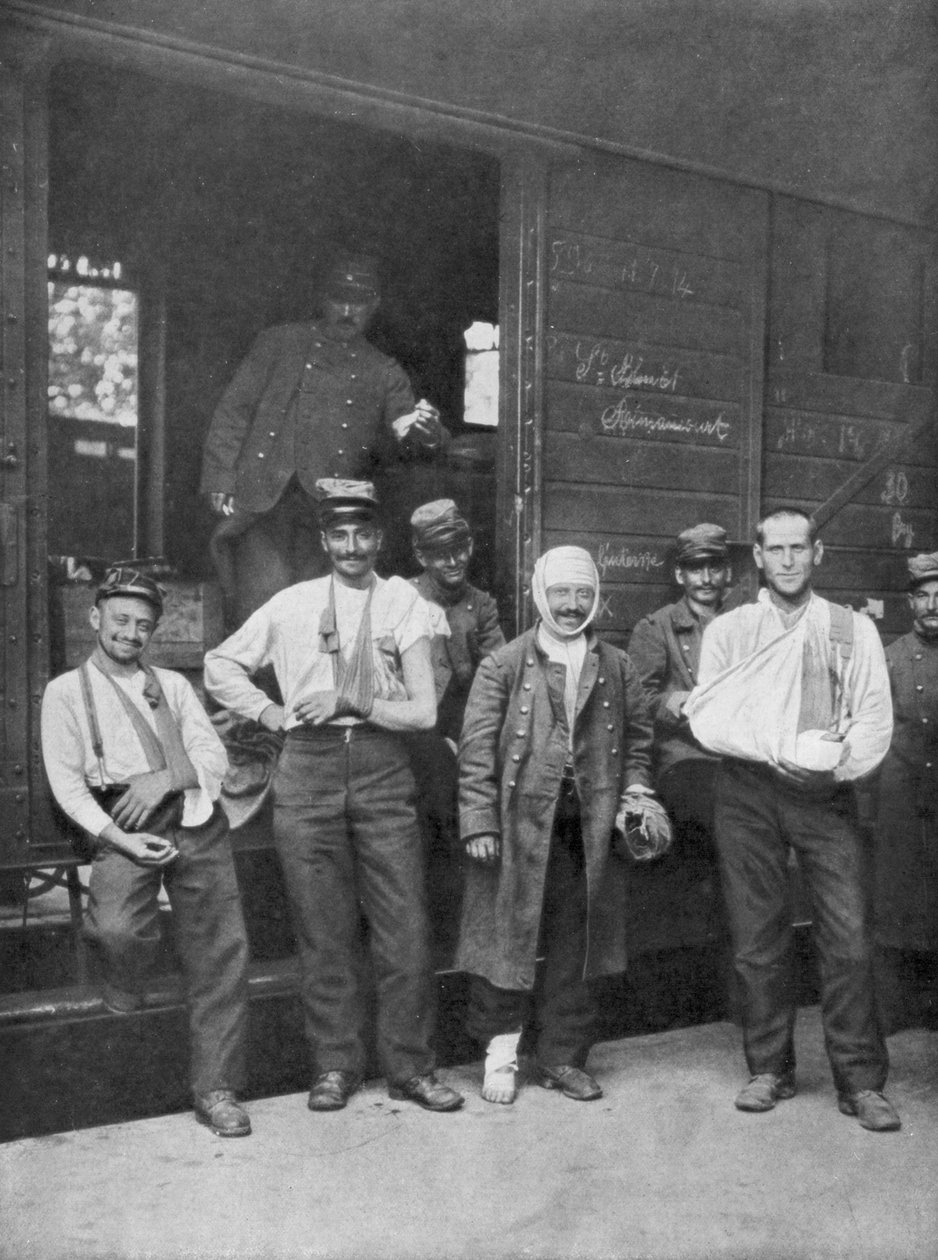 Haavoittuneet ranskalaiset sotilaat matkalla sairaalaan junalla Ranska, 1914 tekijältä Unbekannt