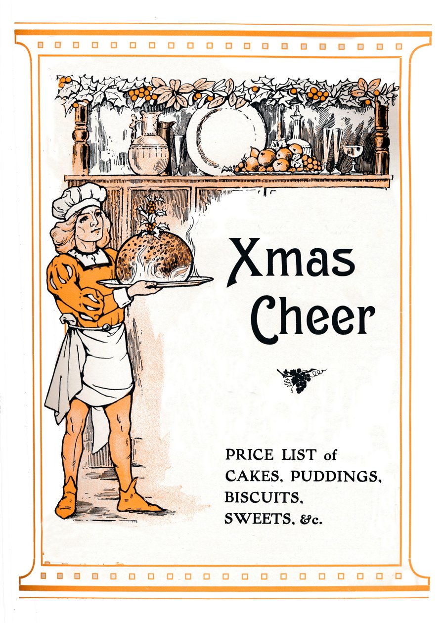 Xmas Cheer – kakkujen, vanukasten, keksien, makeisten jne. hinnasto, 1910 tekijältä Unbekannt