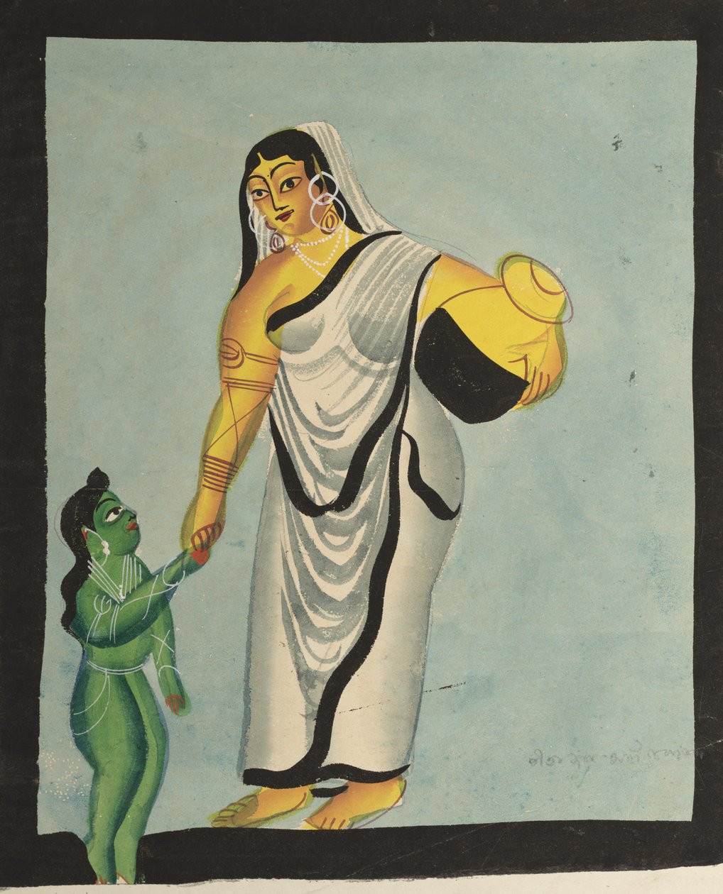 Yasoda vie Krishna-lapsen kävelylle, 1800-luku. tekijältä Unbekannt