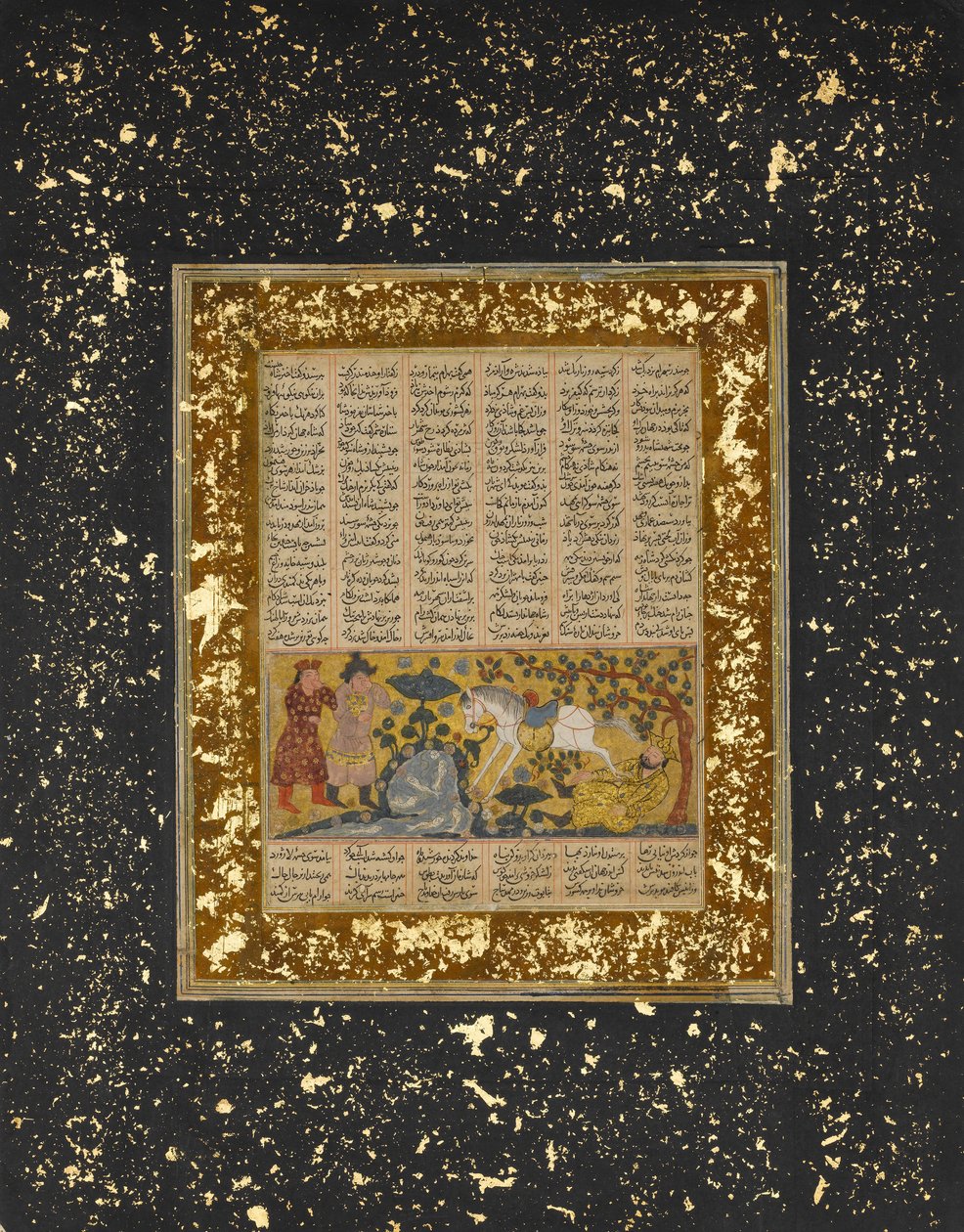 Yazdegird I potkaisin kuoliaaksi vesihevosen toimesta, Folio Shahnamasta..., n. 1300-30. tekijältä Unbekannt