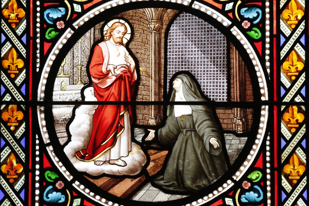 Saint Marguerite-Marie (Marguerite Marie) Alacoque (1647-1690) vierailujärjestyksen mystikko Lasimaalaus Paray the monial Saone et Loire tekijältä Unbekannt
