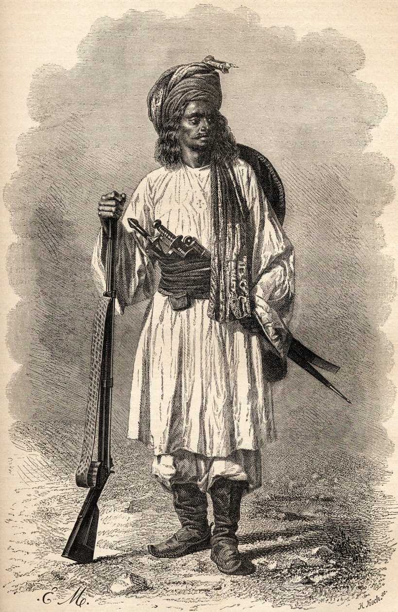 Afgaanisotilas, kuvitus teoksesta "Maailma käsissä", kaivertaja H. Koch, julkaistu 1878. tekijältä Unbekannt Unbekannt