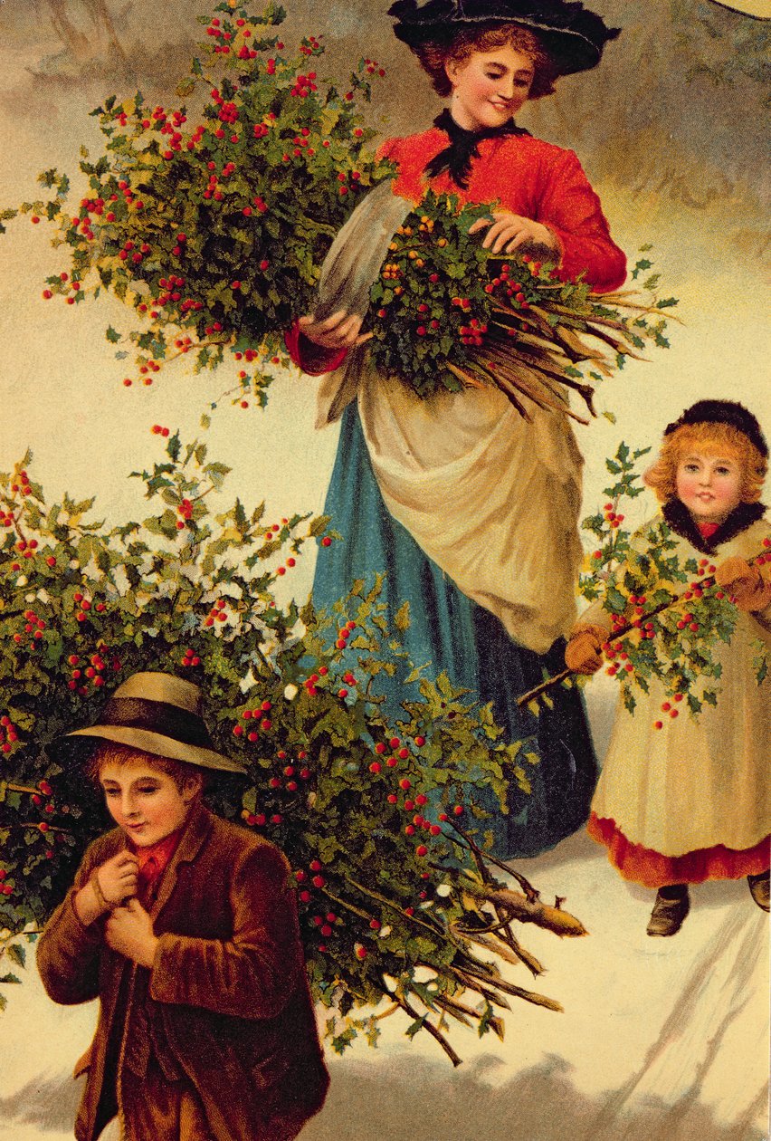 Kannataan kotiin Christmas Holly, viktoriaaninen, (kirjan kuvitus) tekijältä Unbekannt Unbekannt