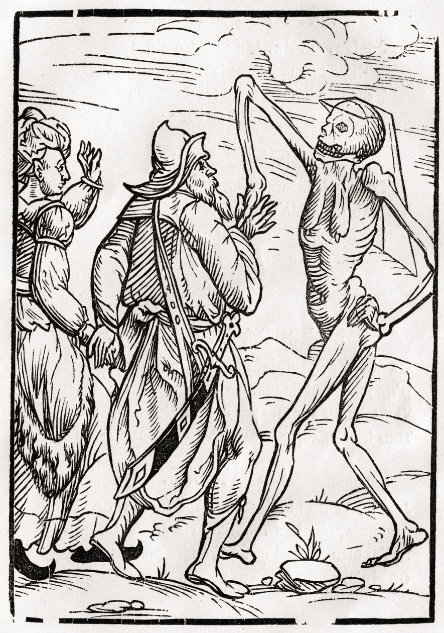 Kuolema tulee epäuskoiselle miehelle, "Der Todten Tanz", julkaistu Basel, 1843 tekijältä Unbekannt Unbekannt