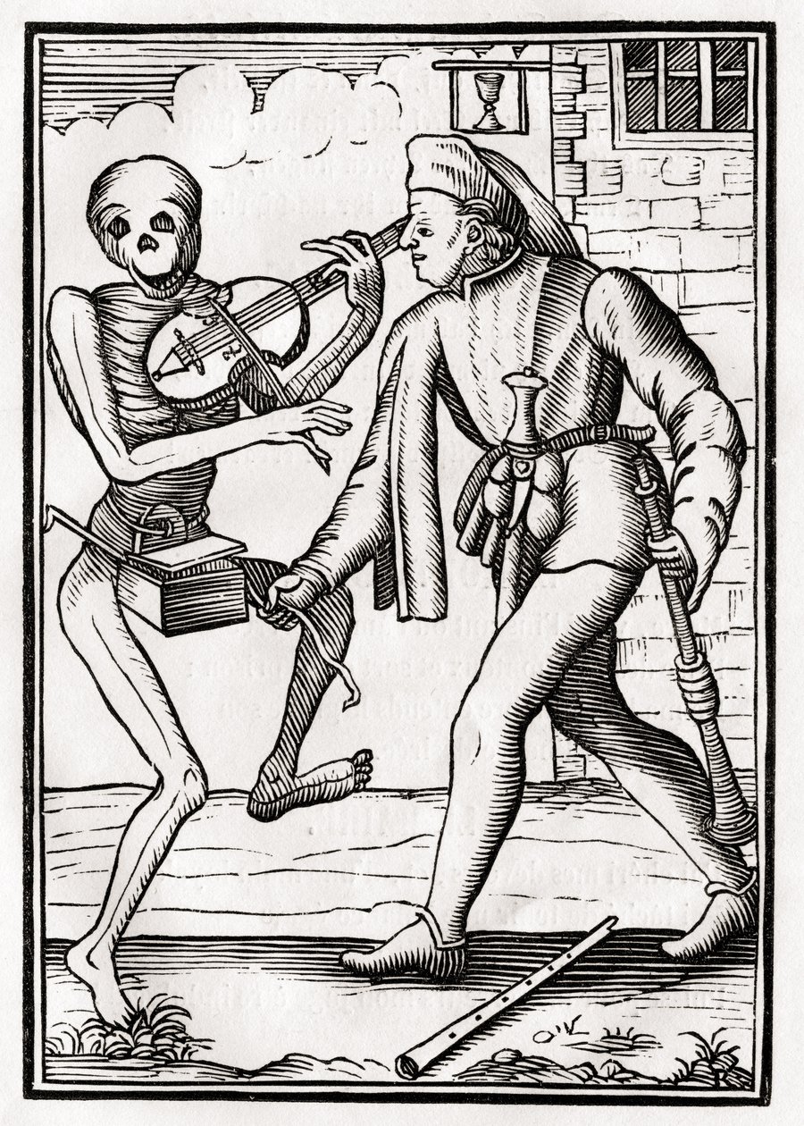 Kuolema tulee muusikolle, "Der Todten Tanz", julkaistu Basel, 1843 (litho) tekijältä Unbekannt Unbekannt