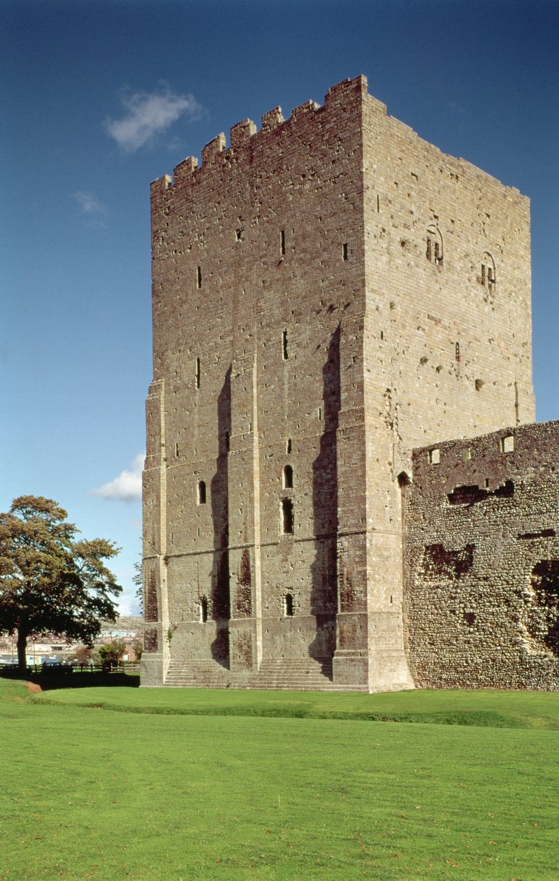 Näkymä vartiosta ulkopuolelta, Portchesterin linna, Hampshire, rakennettu n. 1160-72 tekijältä Unbekannt Unbekannt