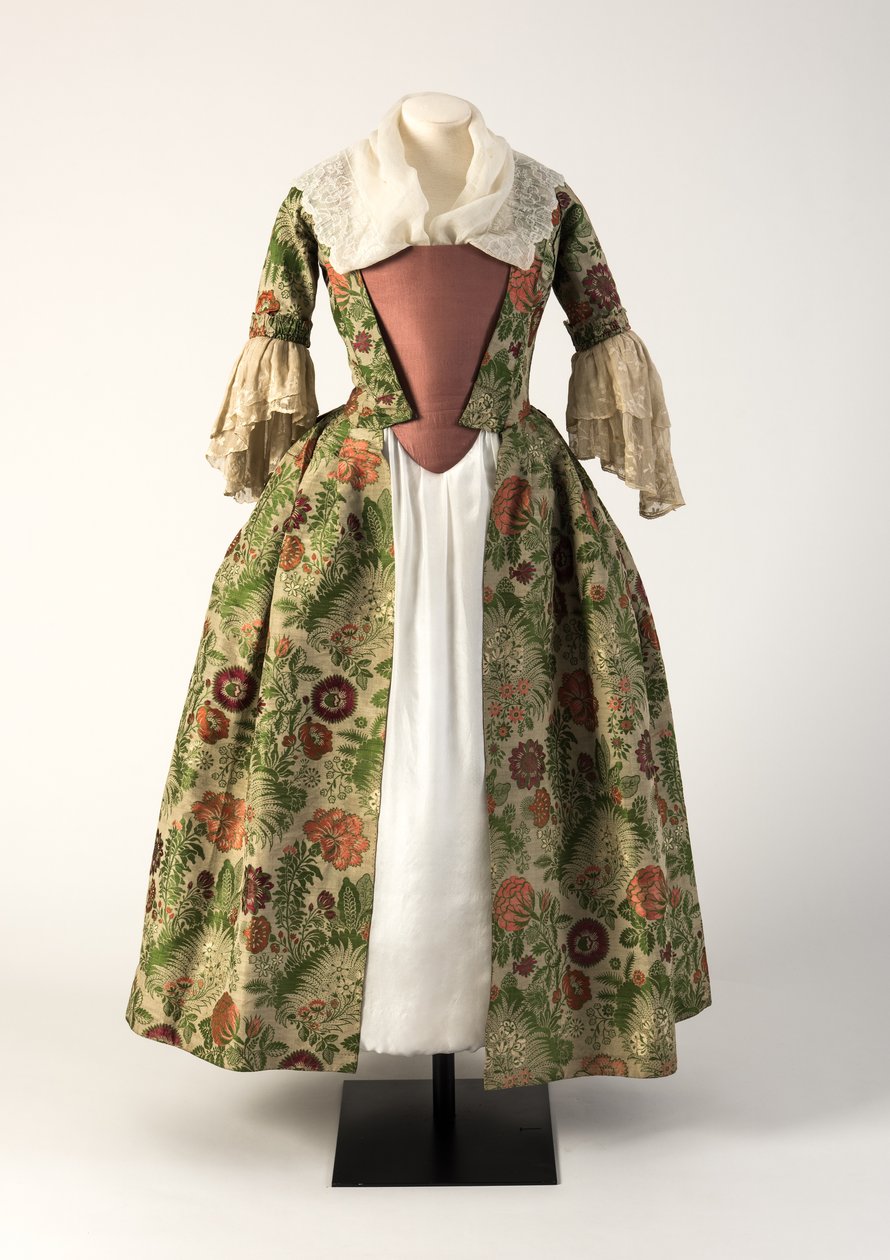 Vihreä ja vaaleanpunainen brokaattikudottu silkki avoin kaapu, 1730-luku (silkki) tekijältä Unbekannt Unbekannt