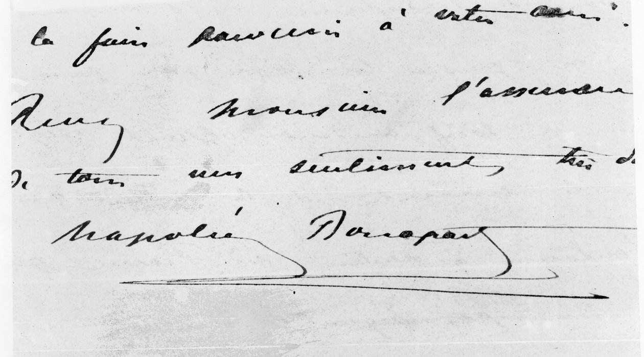Napoleon Bonaparten (1769-1821) käsiala ja allekirjoitus (kynä ja muste paperille) tekijältä Unbekannt Unbekannt