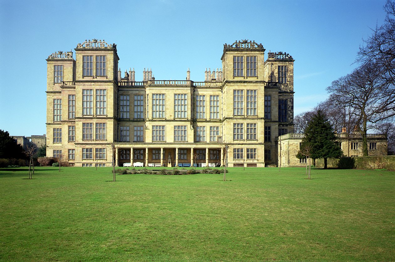 Hardwick Hall, Ulkokuva, rakennettu 1590-97, Derbyshire, Iso-Britannia tekijältä Unbekannt Unbekannt