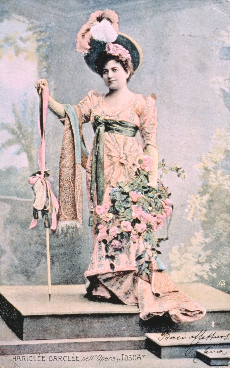 Hariclea Darclee Giacomo Puccinin (1858-1924) oopperassa "Tosca" 1900 (värillinen kuva) tekijältä Unbekannt Unbekannt