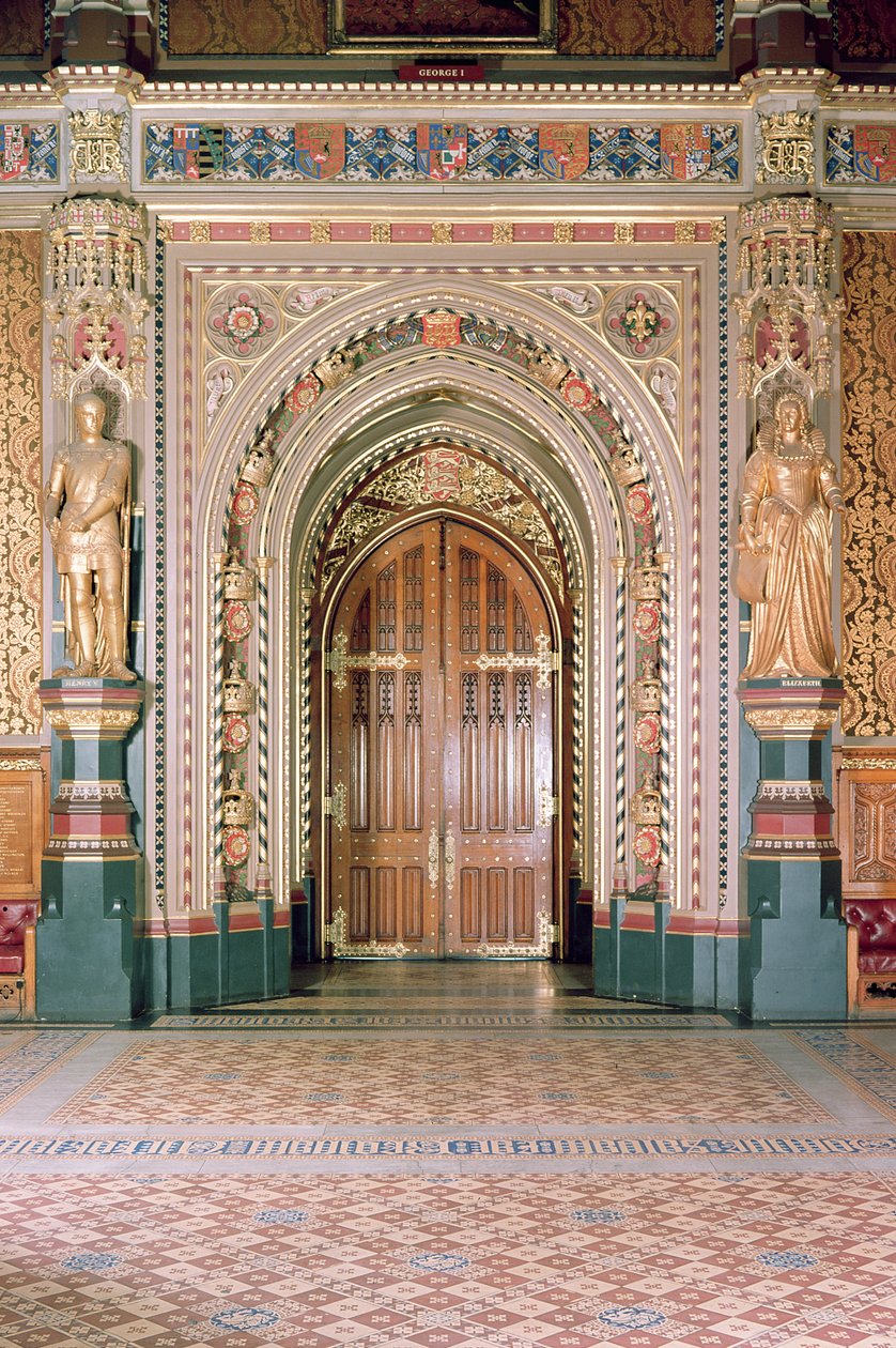 Parlamenttitalo, Robing Roomin sisäänkäynti, Royal Gallery, n. 1841, Sir Charles Barry, (1795-1860) ja Augustus Pugin, (1812-52) Westminster, Lontoo, Iso-Britannia tekijältä Unbekannt Unbekannt