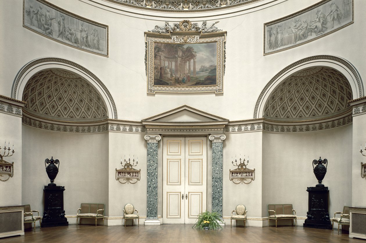 Kedleston Hall, The Saloon, Derbyshire, Iso-Britannia, suunnitteli Robert Adam (1728-92), valmistunut vuonna 1763 tekijältä Unbekannt Unbekannt