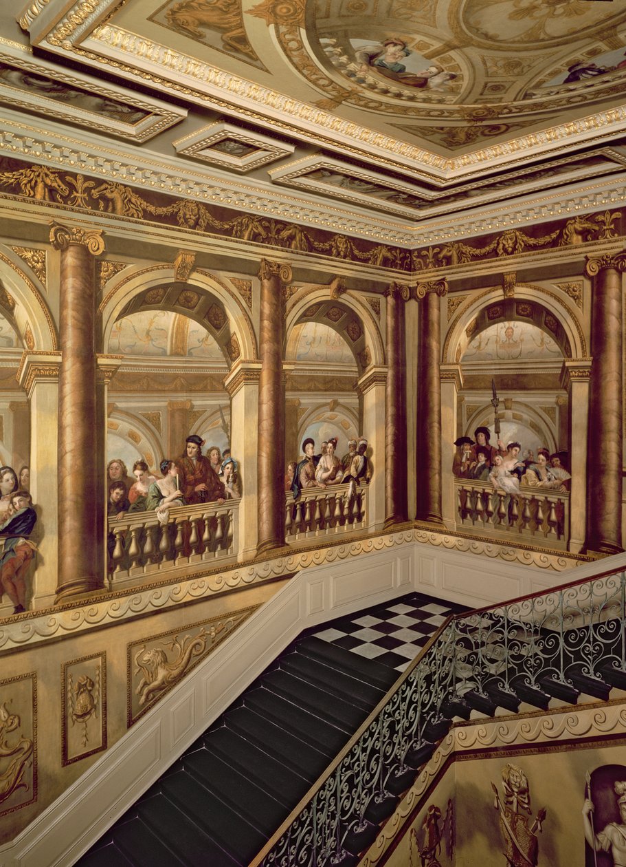 Kensington Palace, Näkymä Kings Grand Staircase, Englantilainen koulu, (1600-luku) Lontoo, Iso-Britannia tekijältä Unbekannt Unbekannt