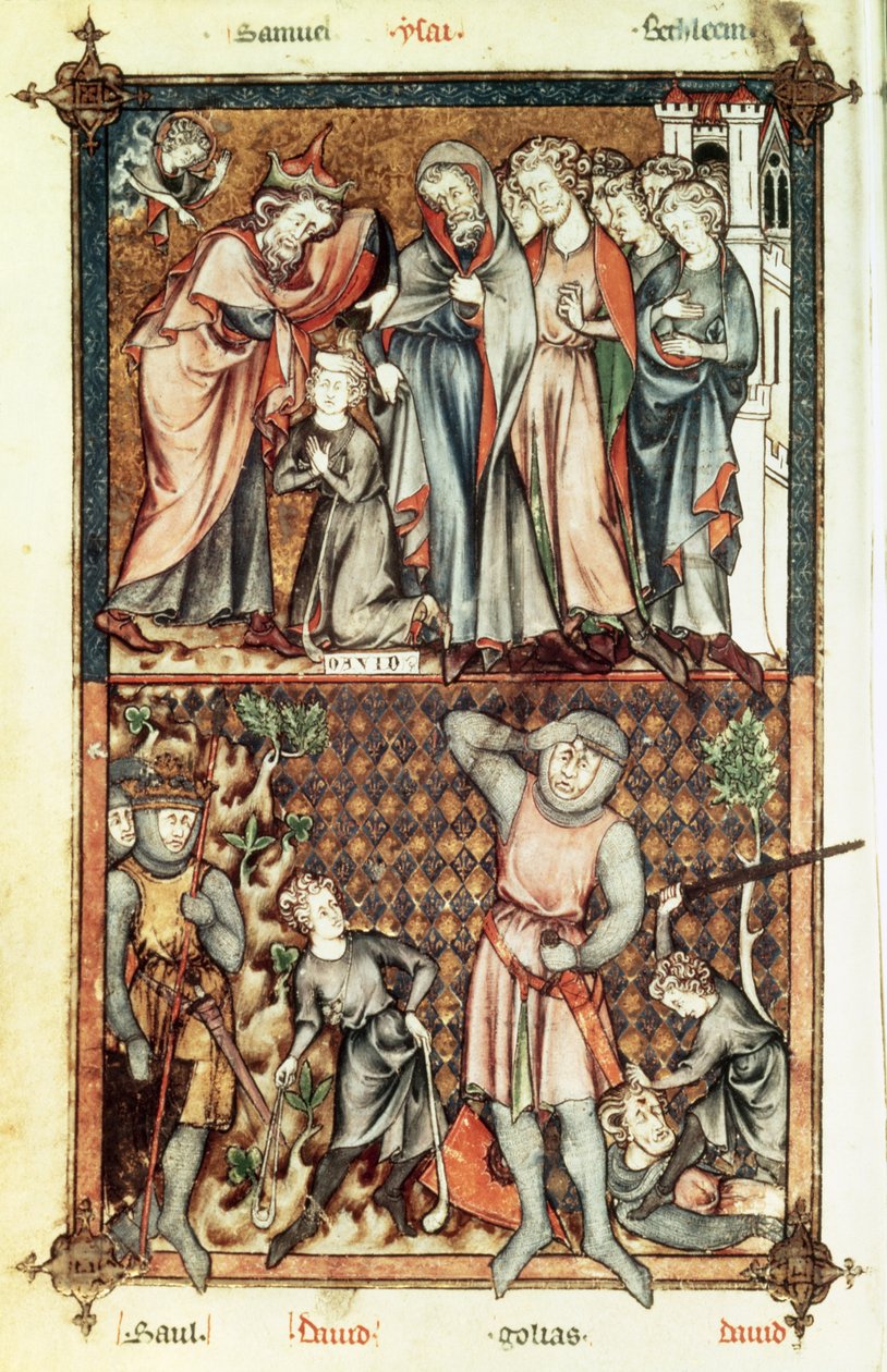 Lat 1023 f.7v Daavid ja Goljat Saulin kanssa, Le Bel de Breviare tekijältä Unbekannt Unbekannt