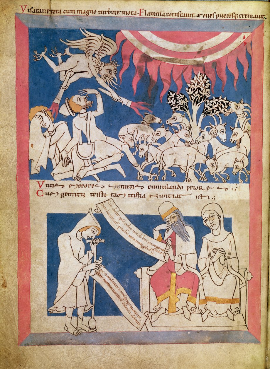 Latinalainen 7253 15 675, f.4v: Job on Jumalan koettelemassa tekijältä Unbekannt Unbekannt