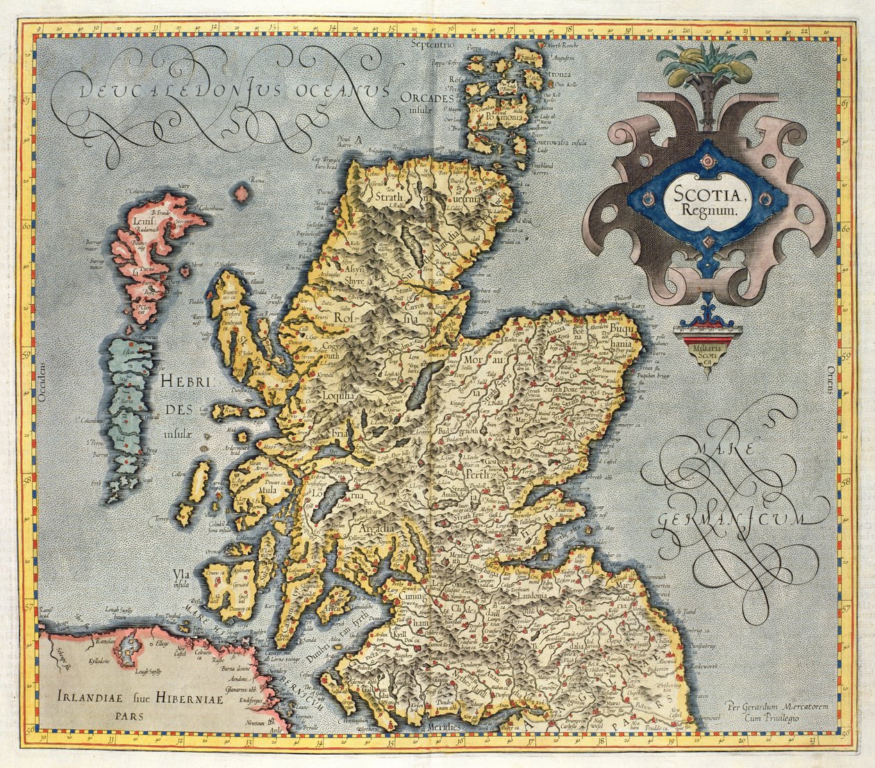 Skotlannin kuningaskunnan kartta, 1600-luvun Scotia Regnum (vaikutuksissa Mercators Atlas) tekijältä Unbekannt Unbekannt