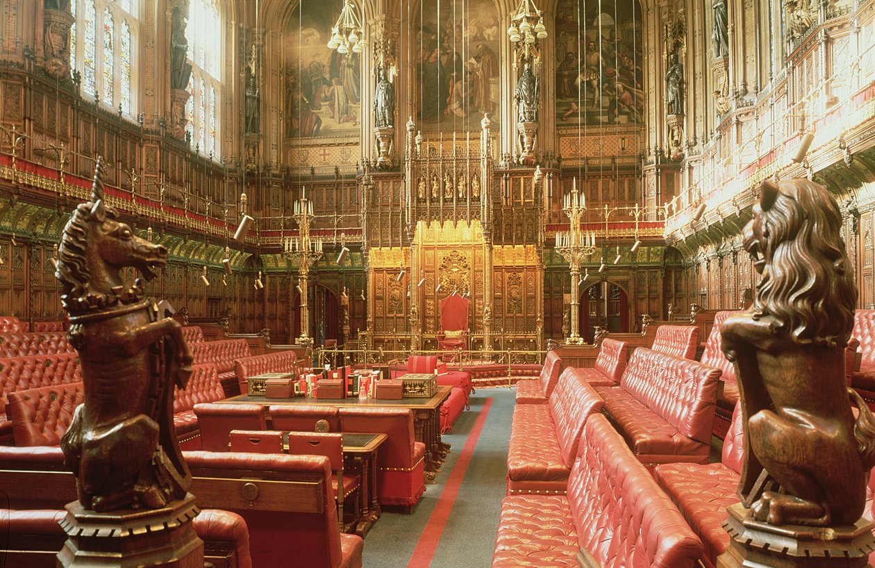 Westminsterin palatsi, House of Lordsin sisätilat c. 1844, Augustus Welby Pugin (1812-52) tekijältä Unbekannt Unbekannt