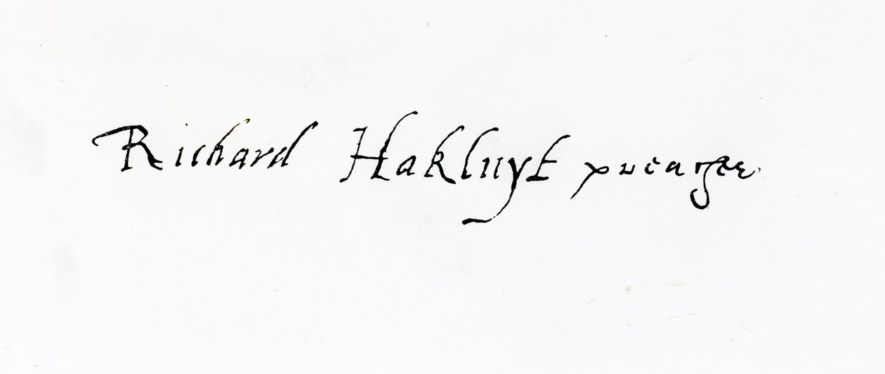 Richard Hakluytin (n. 1552-1616) allekirjoitus tekijältä Unbekannt Unbekannt