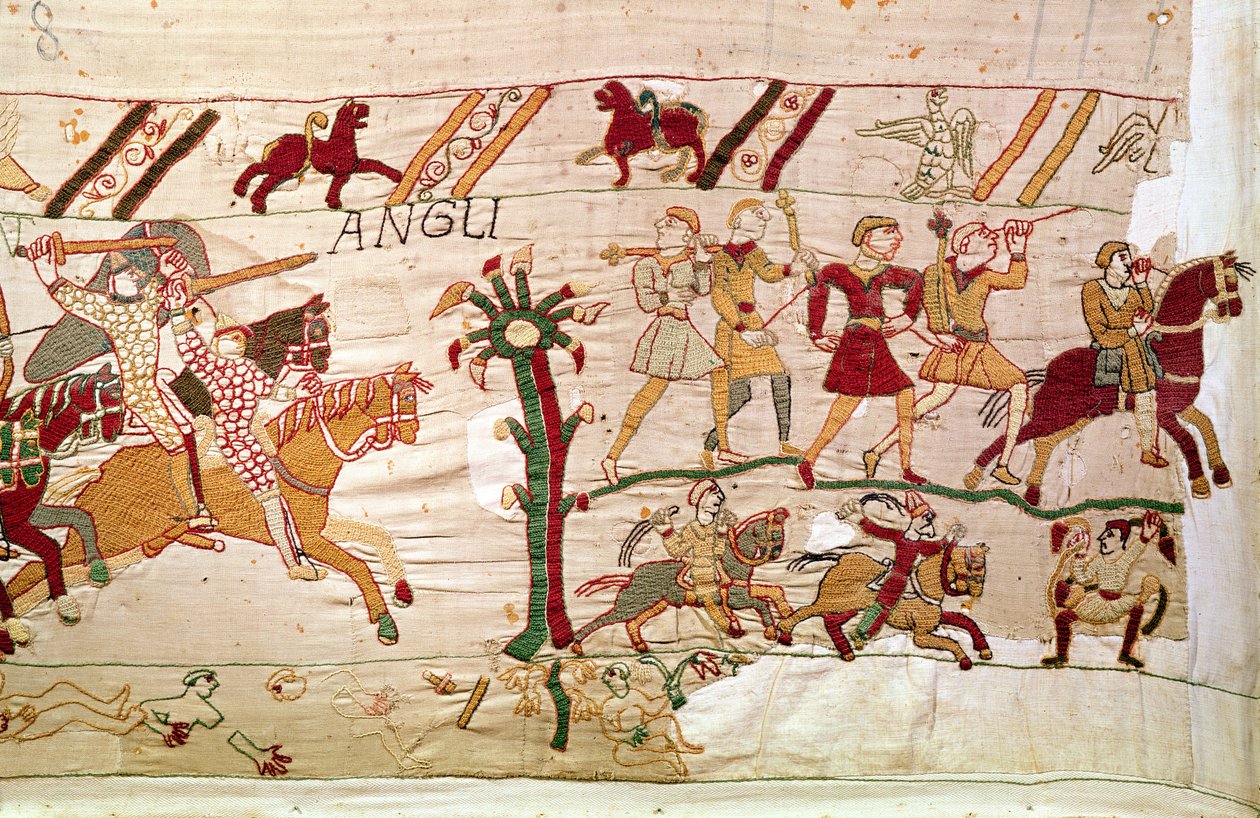 Englantilaiset kääntyvät pakoon kuningas Haroldin kuoleman jälkeen, Bayeux Tapestry tekijältä Unbekannt Unbekannt
