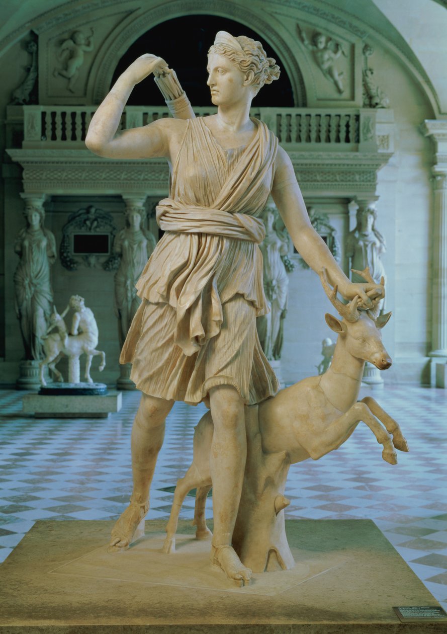 Artemis the Huntress, joka tunnetaan nimellä "Diana Versailles", roomalainen kopio 2. vuosisadalla eKr. tehdystä versiosta 4. vuosisadalla eaa. peräisin olevasta alkuperäisestä Leokaresille tekijältä Unbekannt Unbekannt