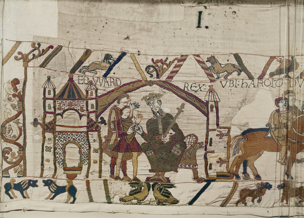 Kuningas Edward Tunnustaja lähettää Haroldin Normandiaan, Bayeux Tapestry tekijältä Unbekannt Unbekannt
