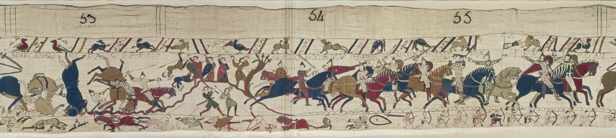 Normanit ja englantilaiset Fall Side by Side ja piispa Odo kokoaa normannit, Bayeux Tapestry tekijältä Unbekannt Unbekannt