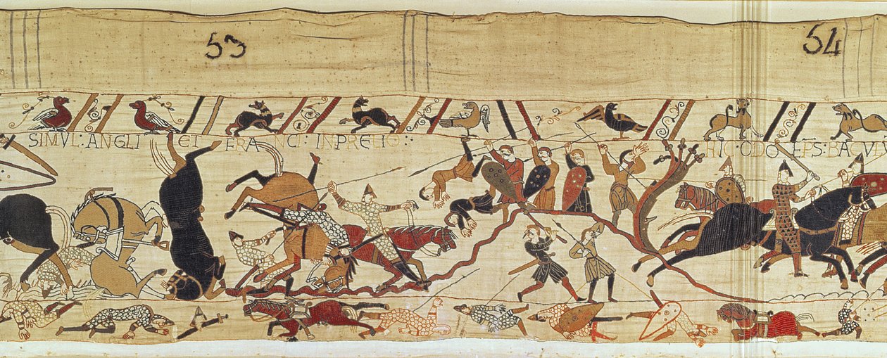Normanit ja englantilaiset putoavat vierekkäin Battlessa, Bayeux Tapestry tekijältä Unbekannt Unbekannt