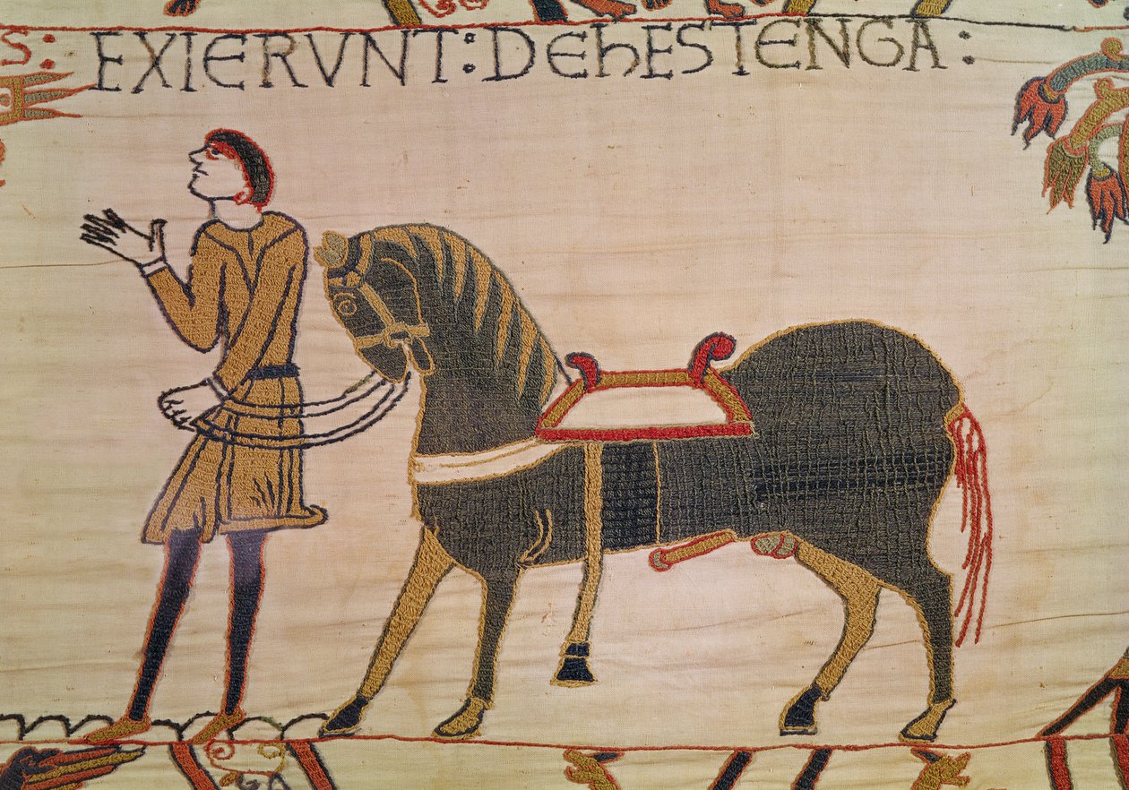 Sulhanen tuo Williamille laturinsa, Bayeux Tapestryn tekijältä Unbekannt Unbekannt