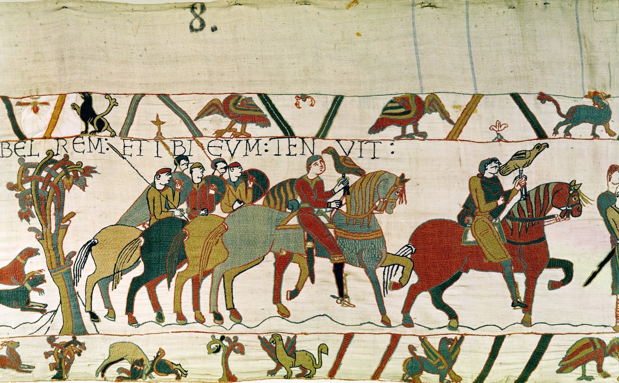 Kreivi Guy johdattaa Haroldin Beaurainiin, missä hän pitää häntä, Bayeux Tapestry tekijältä Unbekannt Unbekannt