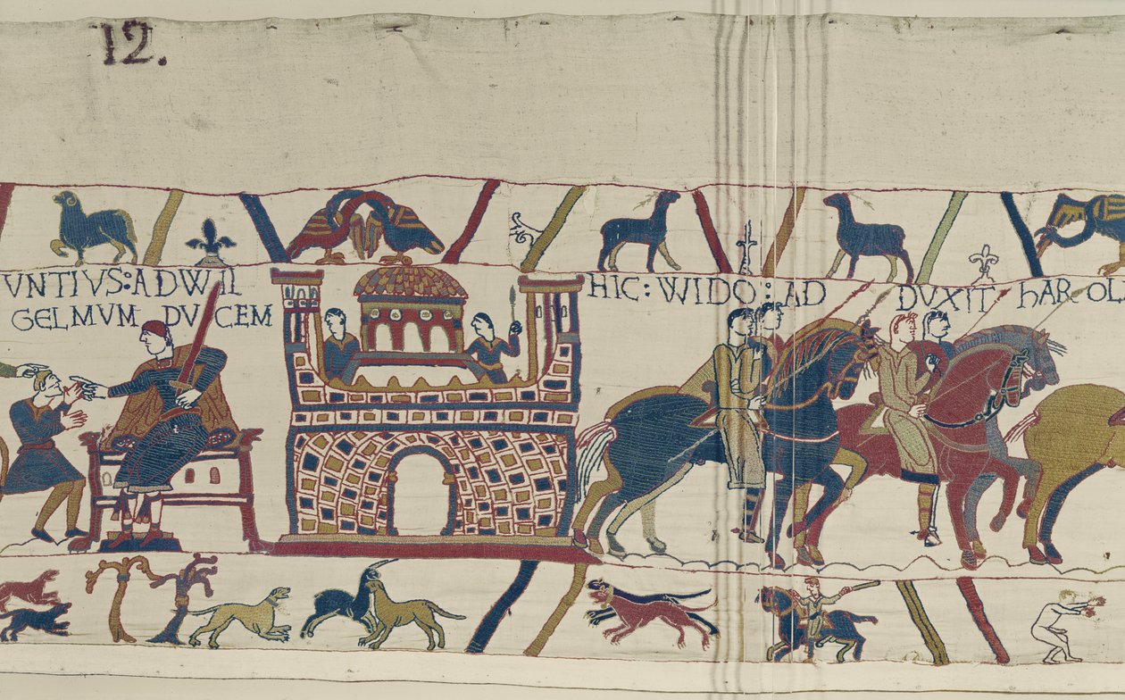 Kreivi Guy vie Earl Haroldin Normandian herttua Williamille, Bayeux Tapestry tekijältä Unbekannt Unbekannt
