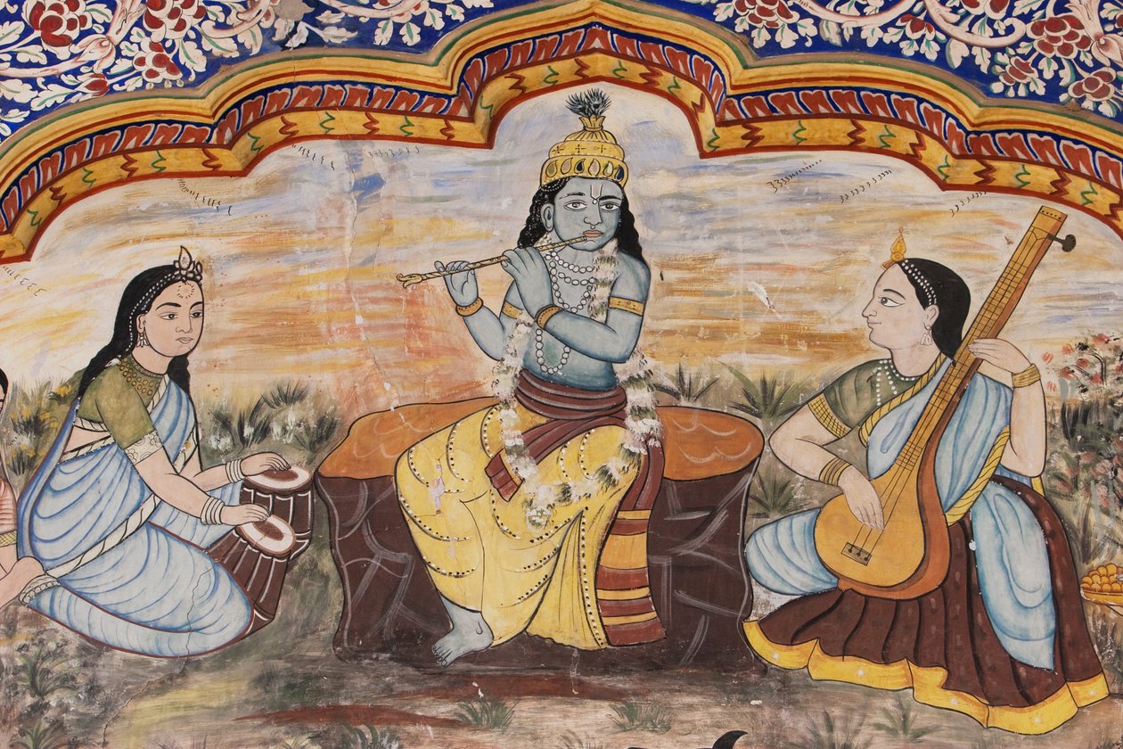 Yksityiskohta maalauksista Nawalgarh Podar Haveli -museon pihalla, Nawalgarh, Rajasthan, Intia tekijältä Unbekannt Unbekannt