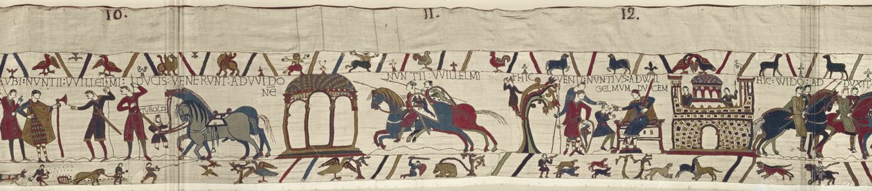 Duke Williamin lähettiläitä lähetetään kreivi Guylle ja he palaavat viestillä Bayeux Tapestry tekijältä Unbekannt Unbekannt