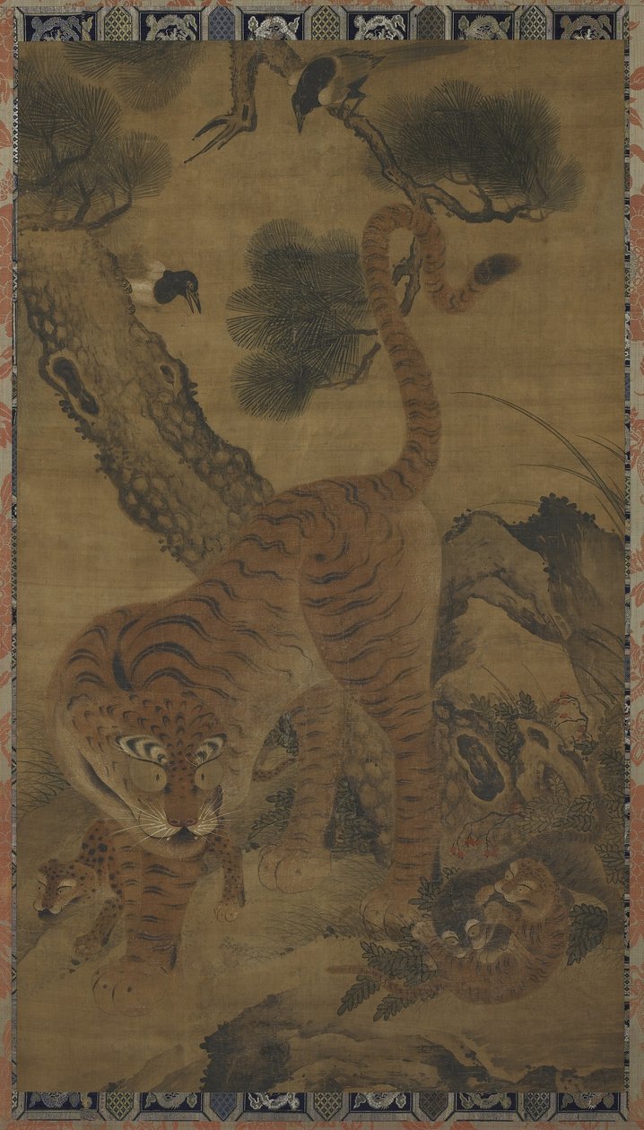 Riippuva kirjakäärö: tiikeri ja pennut, Korea tai Kiina, Choson-kausi tai Ming-dynastia, 1700-luku tai 1400-1500-luku tekijältä Unbekannt Unbekannt
