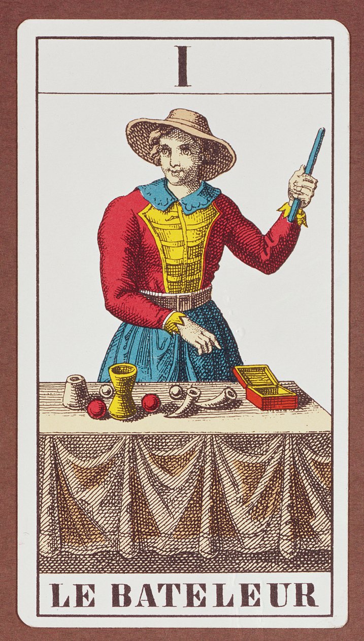 I The Magician, seitsemän tarot-korttia eri pakkauksista tekijältä Unbekannt Unbekannt