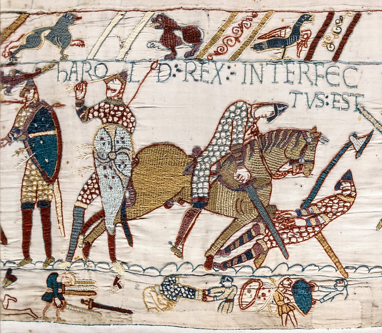 Kuningas Harold tapetaan, Bayeux Tapestry tekijältä Unbekannt Unbekannt