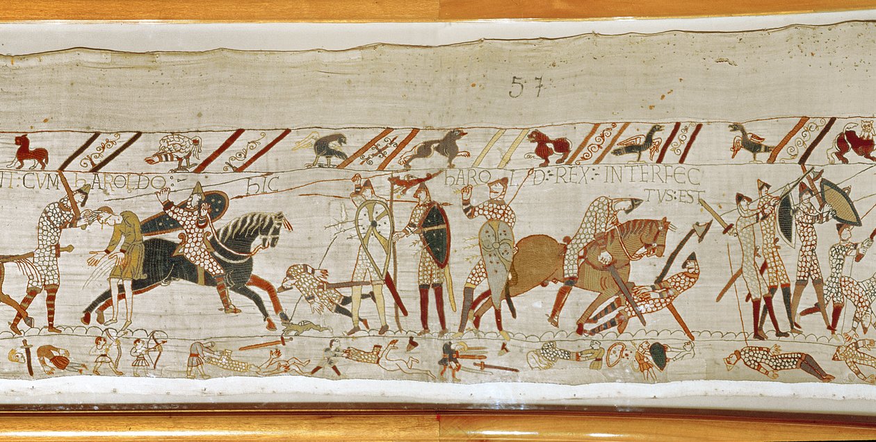 Monet kaatuvat taistelussa ja kuningas Harold kuolee, Bayeux Tapestry tekijältä Unbekannt Unbekannt