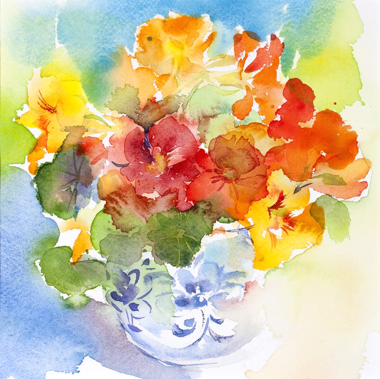 Nasturtium Delft-maljakossa, 2013, tekijältä Unbekannt Unbekannt