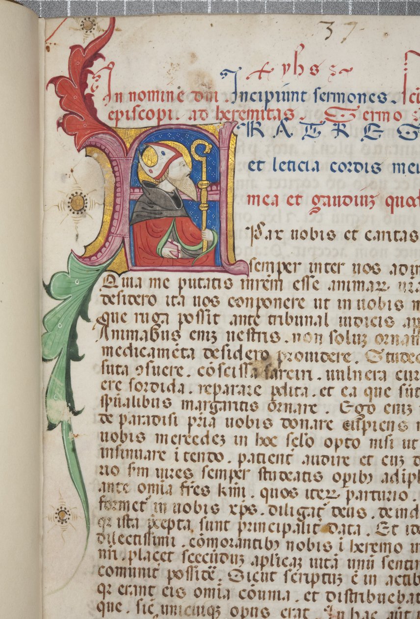 Pseudo-Augustinus, Saarnat veljille erämaassa, Fol 1, yksityiskohta, n. 1350 tekijältä Unbekannt Unbekannt