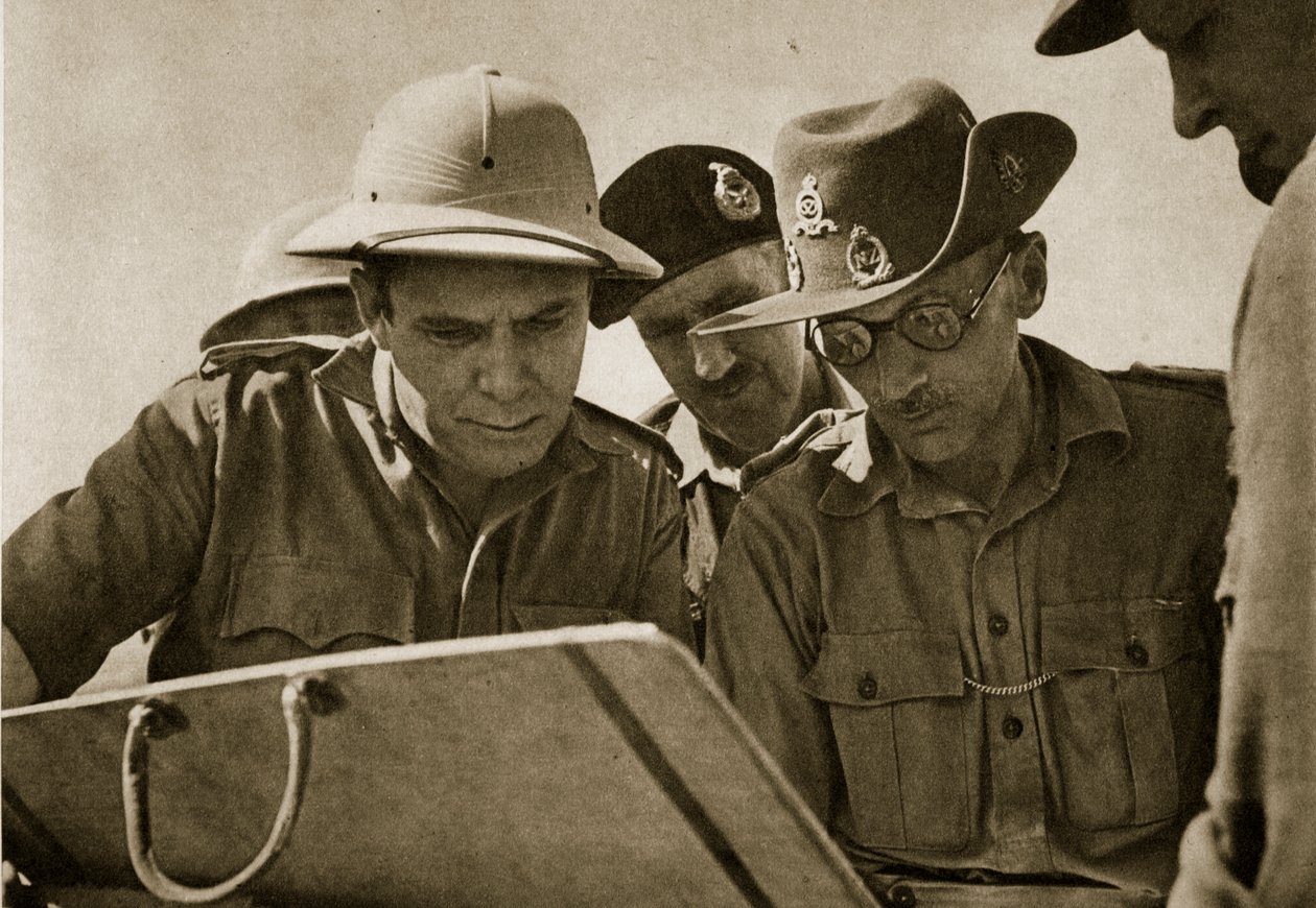 Vuoden 1940 presidentinvaaleissa republikaanien ehdokkaana Franklin D. Rooseveltia vastaan asettuneelle amerikkalaiselle Wendell Willkielle kenraali Montgomery vuonna 1942 selittää puolustustaan El Alameinissa. tekijältä Unbekannt Unbekannt
