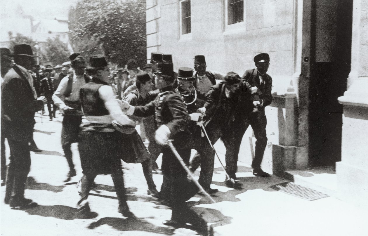Pomminheittäjä pidätettiin Sarajevossa, 1914 tekijältä Unbekannt Unbekannt