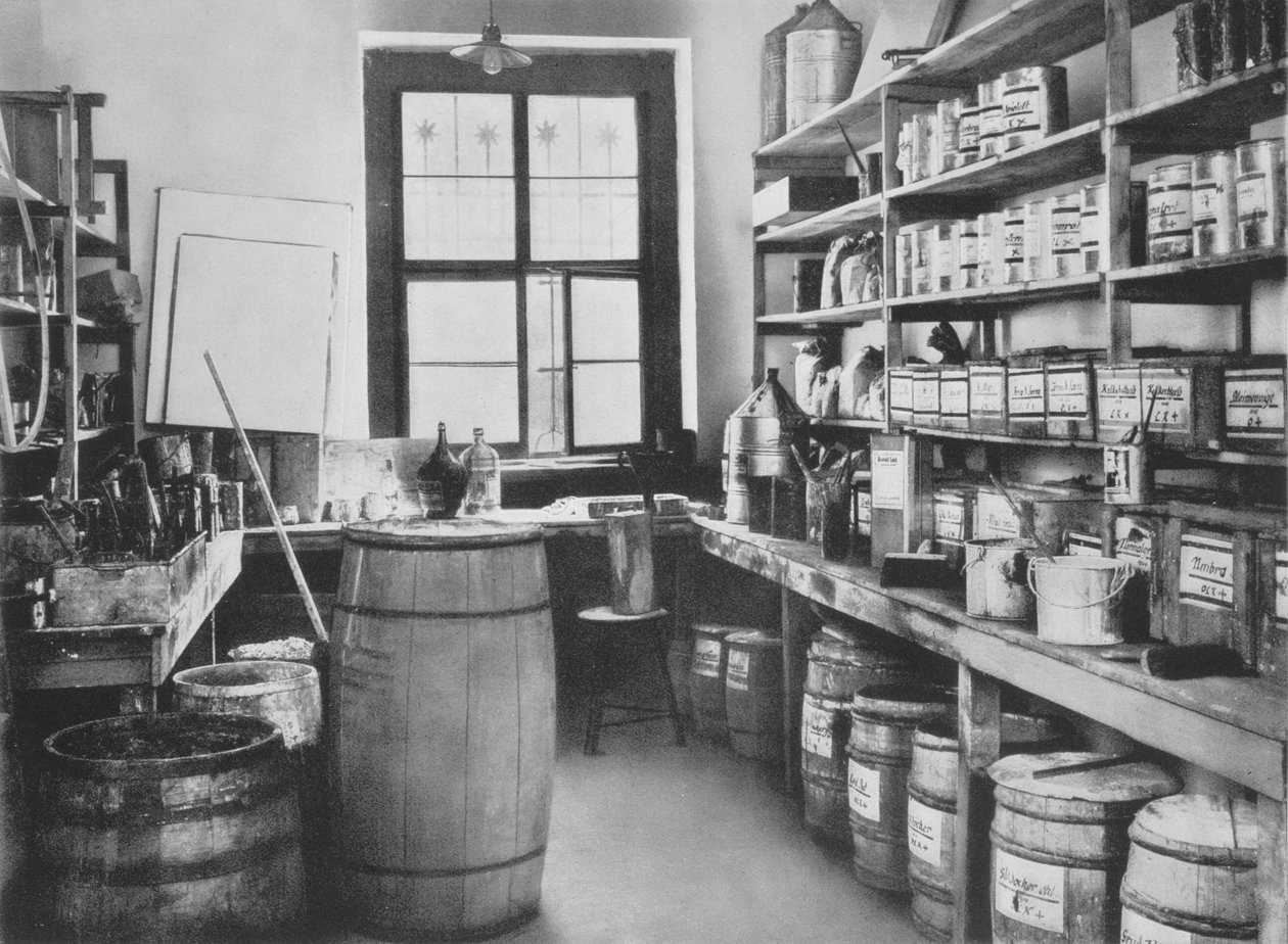 Seinämaalausstudion varastohuone, Bauhausin työpajoista, Weimar, 1923 tekijältä Unbekannt Unbekannt