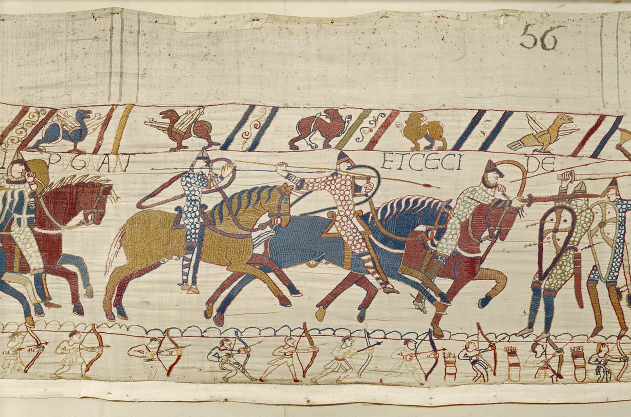 Normanit taistelevat ja tappavat niitä, jotka olivat kuningas Haroldin kanssa, Bayeux Tapestry tekijältä Unbekannt Unbekannt