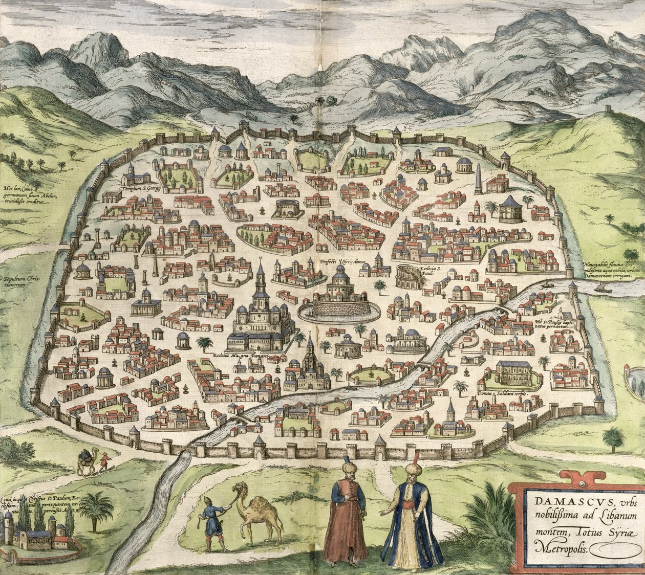 Damaskoksen kaupunkikartta, Syyria, 1620 tekijältä Unbekannt Unbekannt