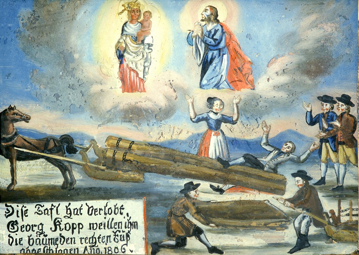 1806 votiivikuva, vamma, puutyöt, Neukirchen Pyhän veren pyhiinvaellusmuseossa, Cham, Oberpfalz, Ylä-Pfalz, Baijeri, Saksa tekijältä Unbekannt