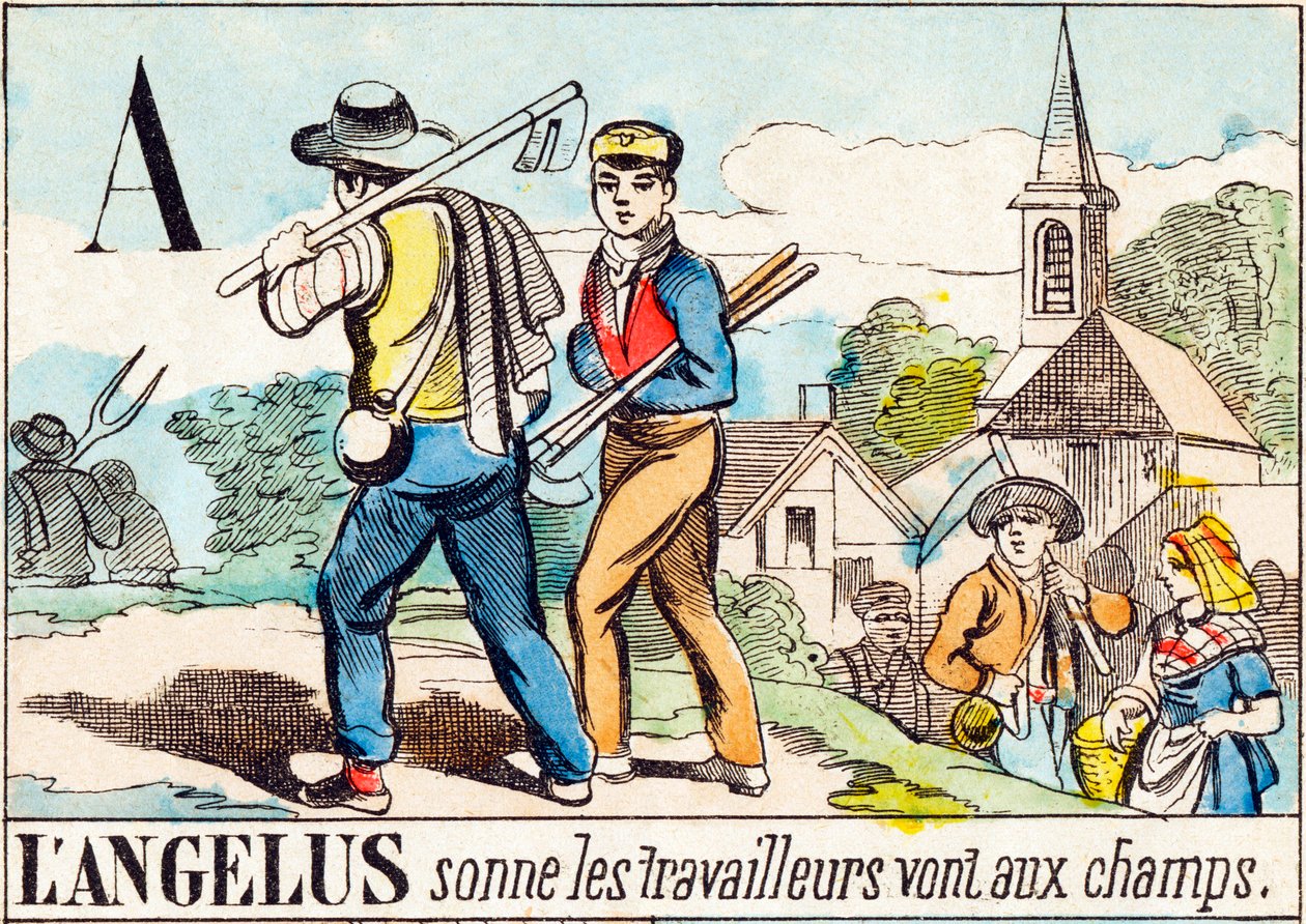 Angelusissa työntekijät menevät pelloille - "Matalon aakkoset" 1800-luvun loppu (kaiverrus) tekijältä Unbekannt
