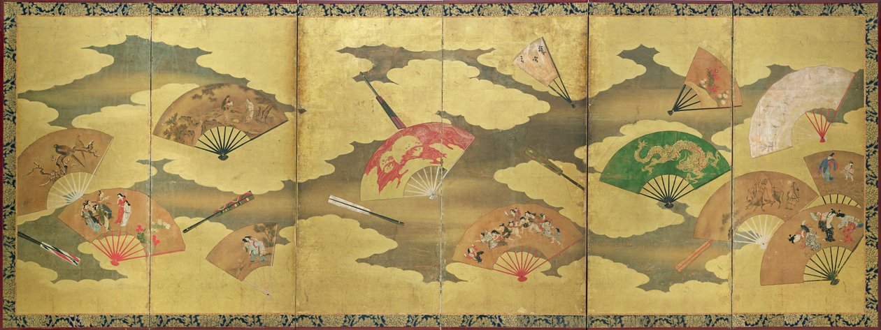 Avointen ja suljettujen fanien koristelu, Momoyama-kausi (1568-1615) tekijältä Unbekannt