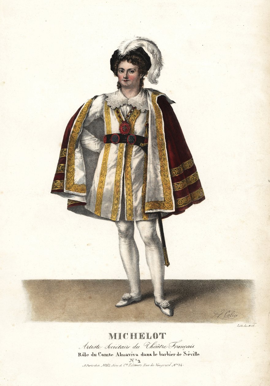 Näyttelijä Pierre Marie Nicolas Michelot kreivi Almavivana Pierre Beaumarchais
